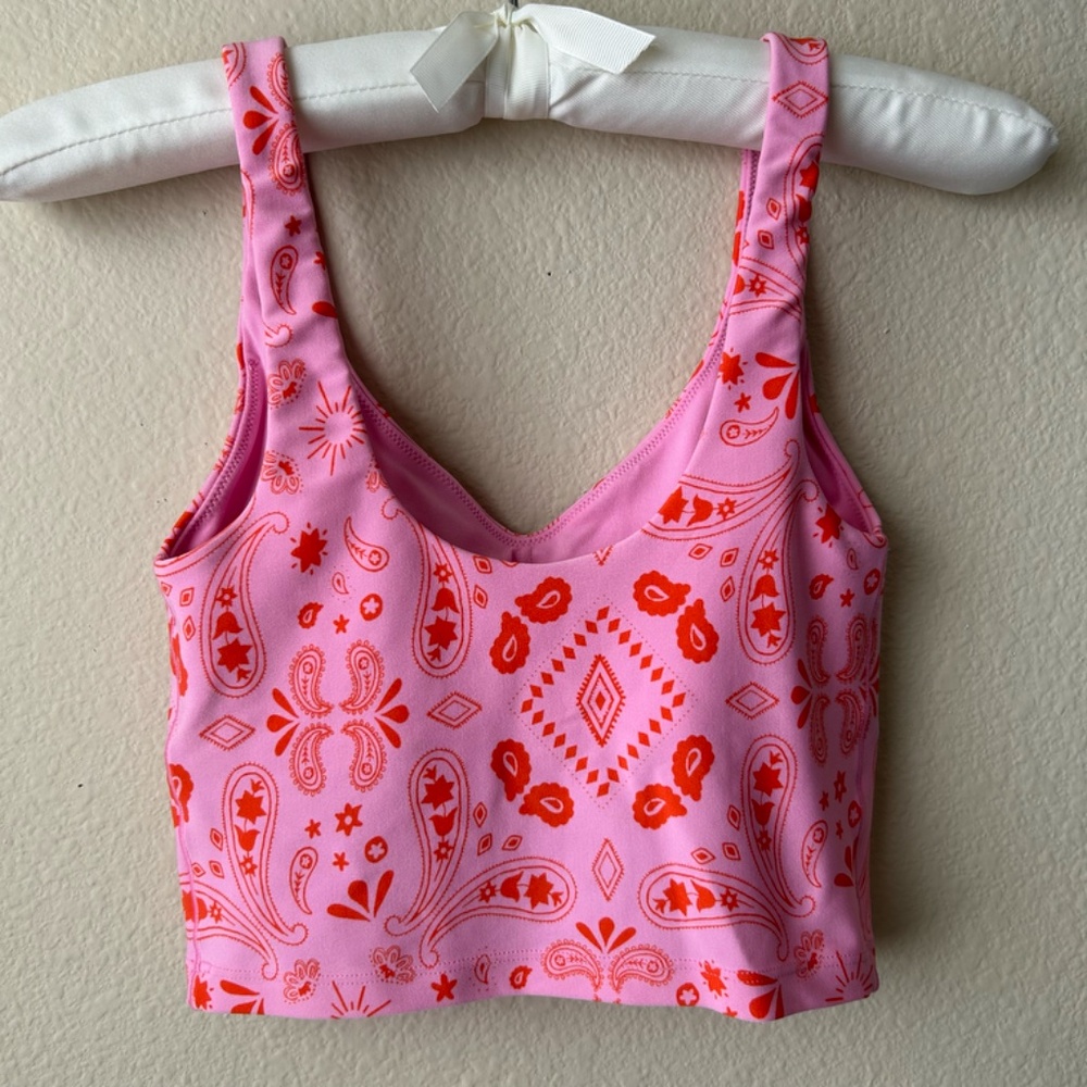 Aerie Offline Real Me Sports Bra Low Key LongLine Recharge Pink Paisley Size XS - Picture 7 of 15